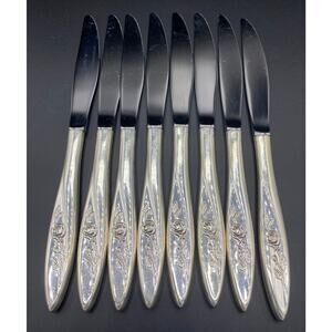 Set 8 VTG Morning Rose Silverplate by ONEIDA COMMUNITY Dinner Knife Butter MCM